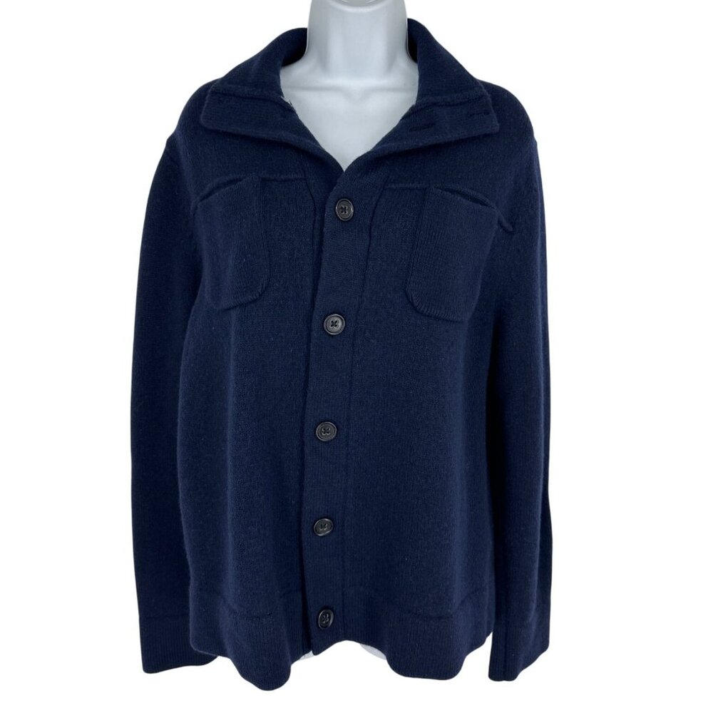 Banana Republic Navy Extra Fine Merino Wool Button-Up Cardigan Sweater Size L